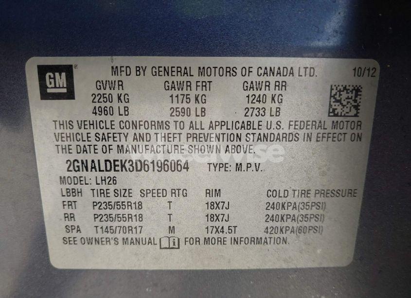 Photo 9 of 2013 Chevrolet Equinox 1LT (VIN 2GNALDEK3D6196064)