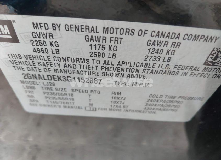 Photo 9 of 2016 Chevrolet Equinox LTZ (VIN 2GNALDEK3G1152387)