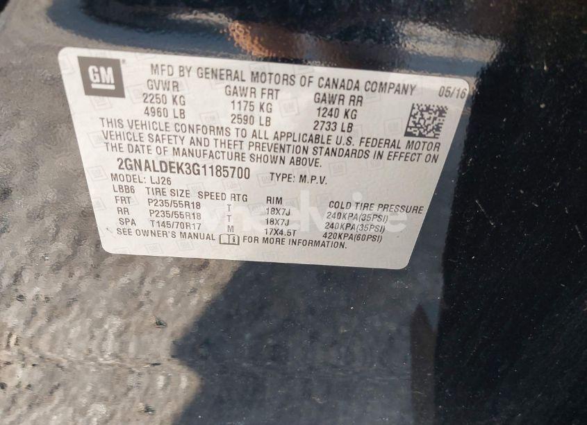 Photo 9 of 2016 Chevrolet Equinox LTZ (VIN 2GNALDEK3G1185700)