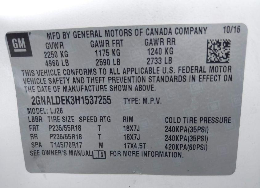 Photo 9 of 2017 Chevrolet Equinox PREMIER (VIN 2GNALDEK3H1537255)