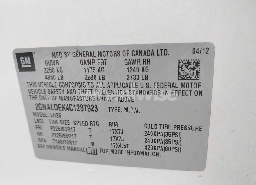 Photo 9 of 2012 Chevrolet Equinox 1LT (VIN 2GNALDEK4C1287923)