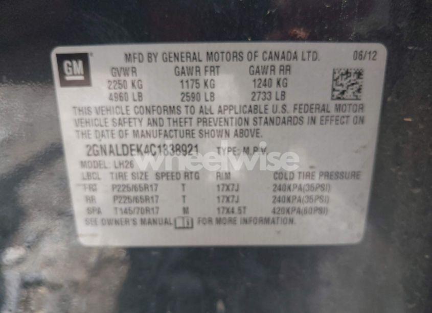 Photo 9 of 2012 Chevrolet Equinox 1LT (VIN 2GNALDEK4C1338921)