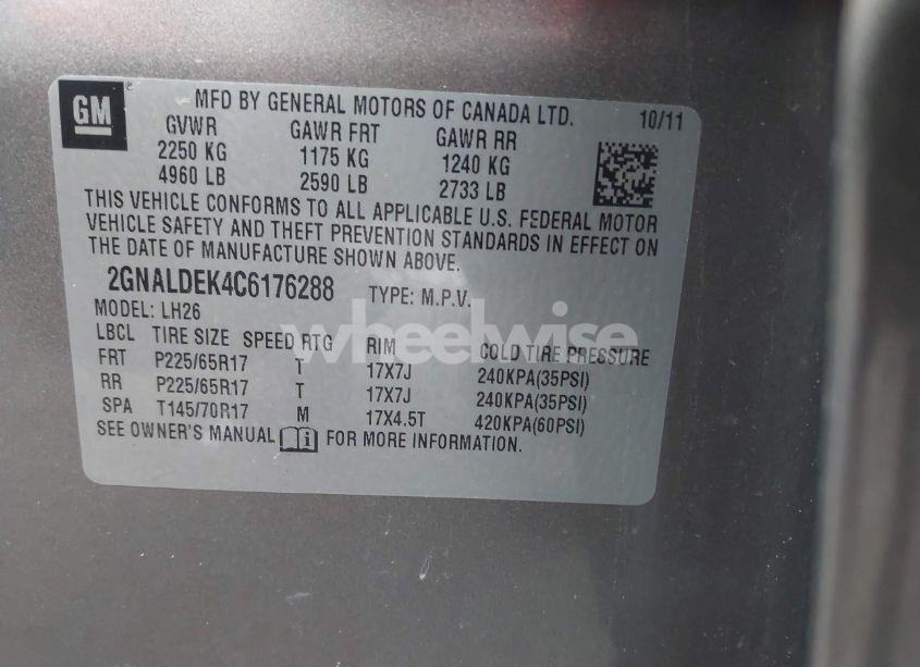 Photo 9 of 2012 Chevrolet Equinox 1LT (VIN 2GNALDEK4C6176288)