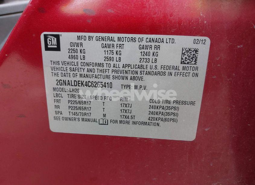 Photo 9 of 2012 Chevrolet Equinox 1LT (VIN 2GNALDEK4C6265410)