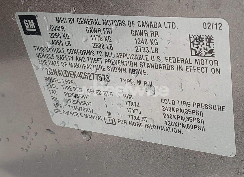 Photo 9 of 2012 Chevrolet Equinox 1LT (VIN 2GNALDEK4C6277573)