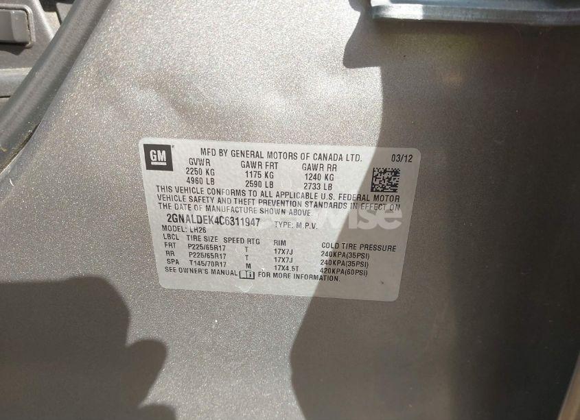 Photo 9 of 2012 Chevrolet Equinox 1LT (VIN 2GNALDEK4C6311947)