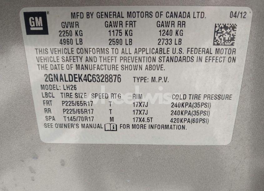 Photo 9 of 2012 Chevrolet Equinox 1LT (VIN 2GNALDEK4C6328876)