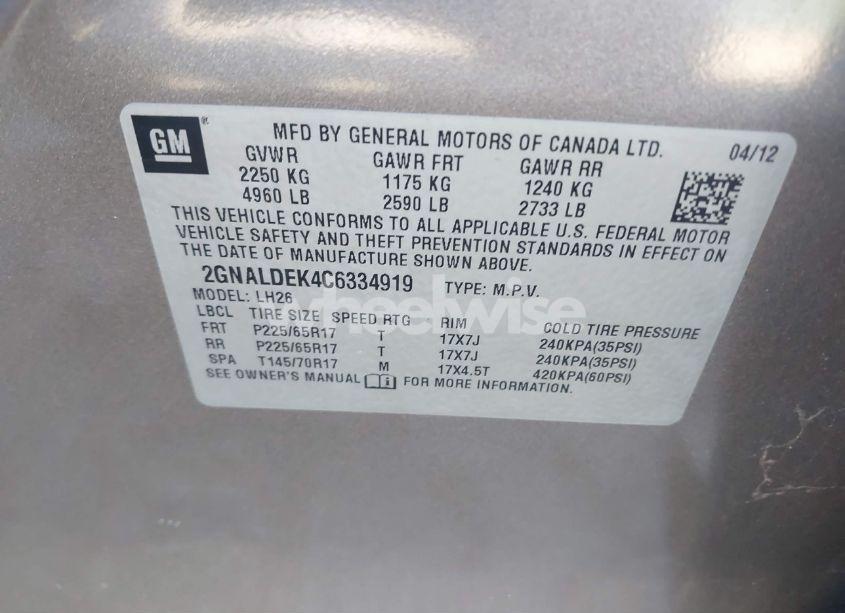 Photo 9 of 2012 Chevrolet Equinox 1LT (VIN 2GNALDEK4C6334919)