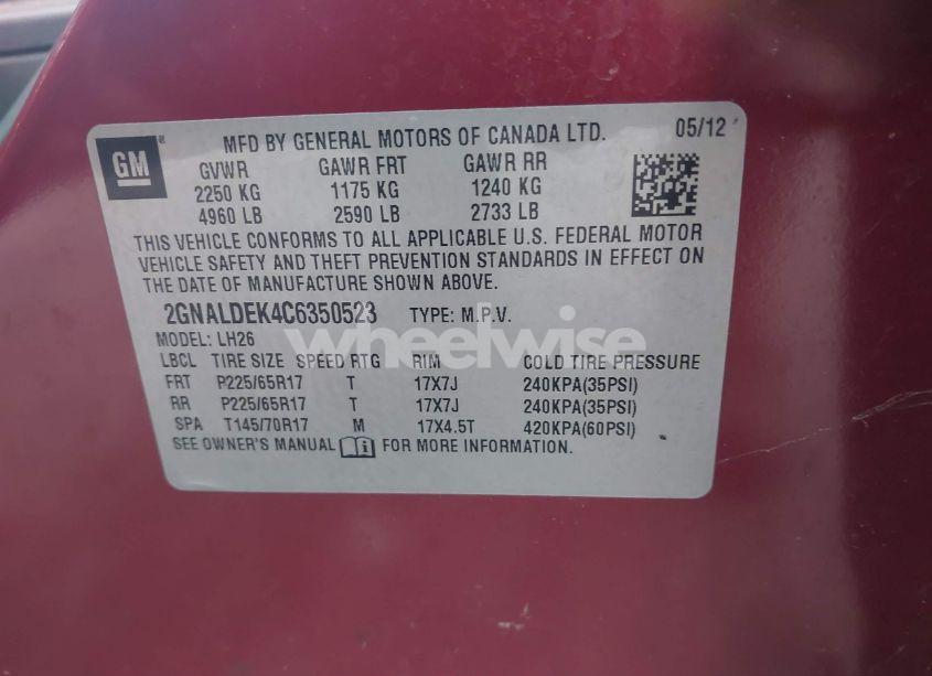 Photo 9 of 2012 Chevrolet Equinox 1LT (VIN 2GNALDEK4C6350523)