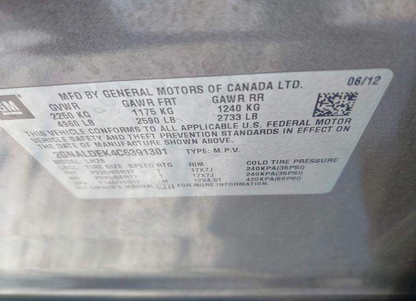 Photo 9 of 2012 Chevrolet Equinox 1LT (VIN 2GNALDEK4C6391301)