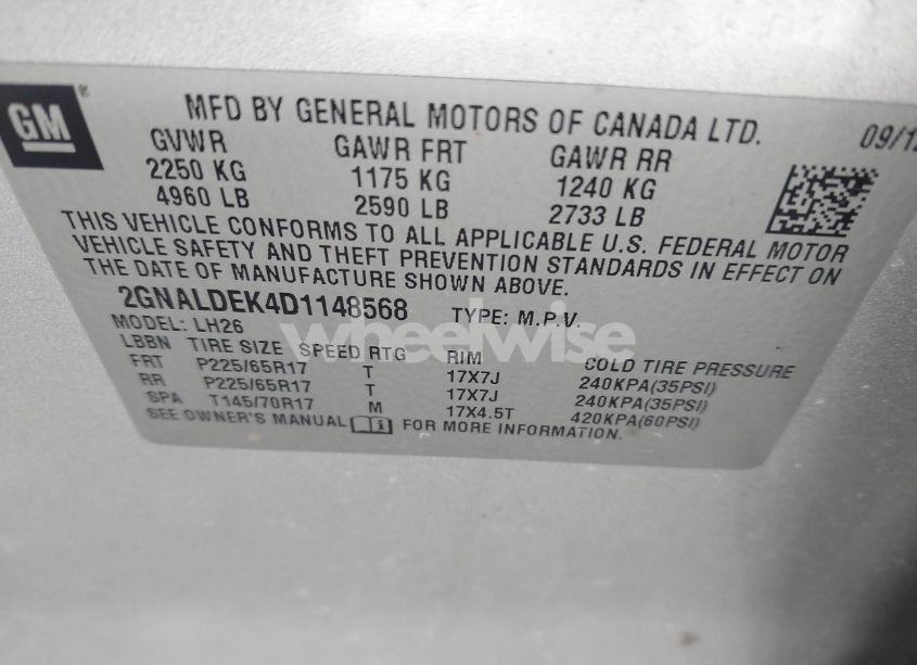 Photo 9 of 2013 Chevrolet Equinox 1LT (VIN 2GNALDEK4D1148568)