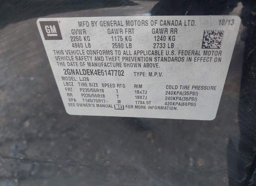 Photo 9 of 2014 Chevrolet Equinox LTZ (VIN 2GNALDEK4E6147702)