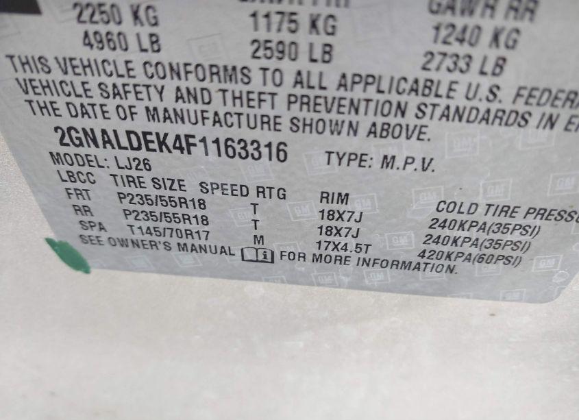 Photo 9 of 2015 Chevrolet Equinox LTZ (VIN 2GNALDEK4F1163316)