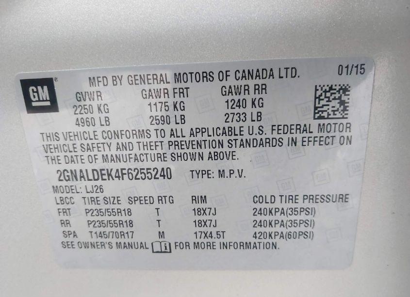 Photo 9 of 2015 Chevrolet Equinox LTZ (VIN 2GNALDEK4F6255240)