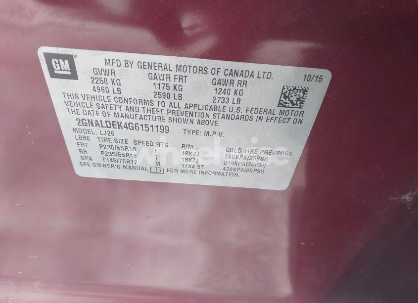 Photo 9 of 2016 Chevrolet Equinox LTZ (VIN 2GNALDEK4G6151199)