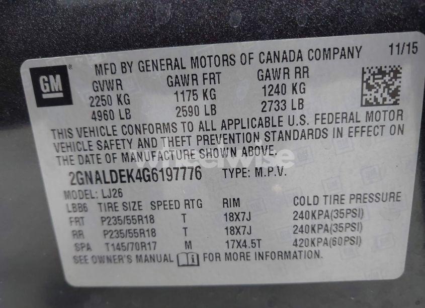Photo 9 of 2016 Chevrolet Equinox LTZ (VIN 2GNALDEK4G6197776)