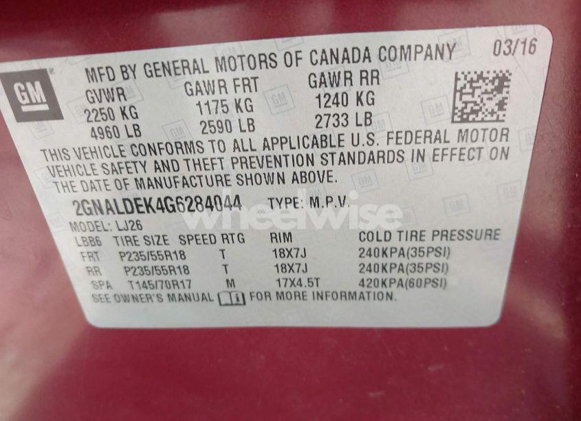 Photo 9 of 2016 Chevrolet Equinox LTZ (VIN 2GNALDEK4G6284044)