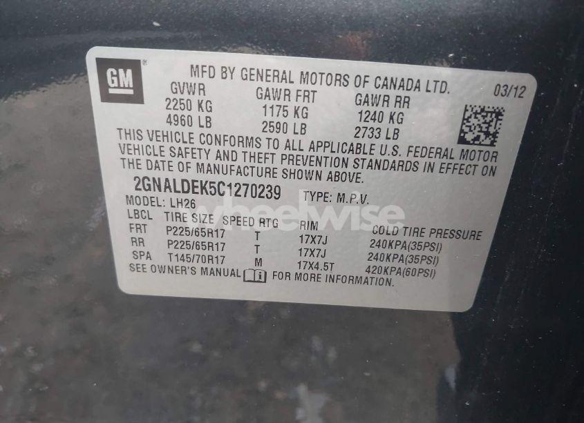 Photo 9 of 2012 Chevrolet Equinox 1LT (VIN 2GNALDEK5C1270239)