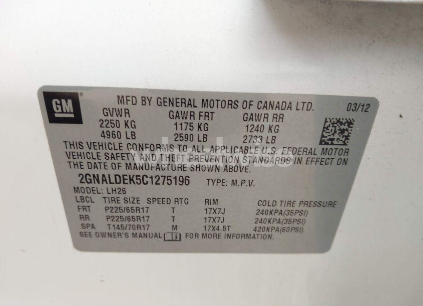 Photo 9 of 2012 Chevrolet Equinox 1LT (VIN 2GNALDEK5C1275196)