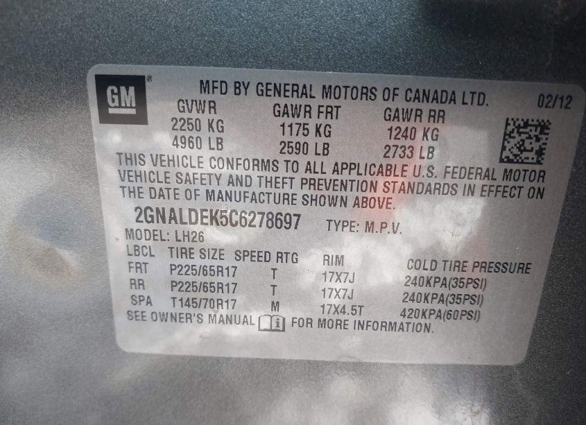 Photo 9 of 2012 Chevrolet Equinox 1LT (VIN 2GNALDEK5C6278697)