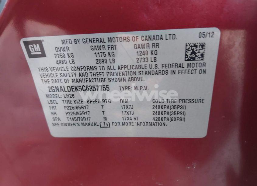 Photo 9 of 2012 Chevrolet Equinox 1LT (VIN 2GNALDEK5C6357755)