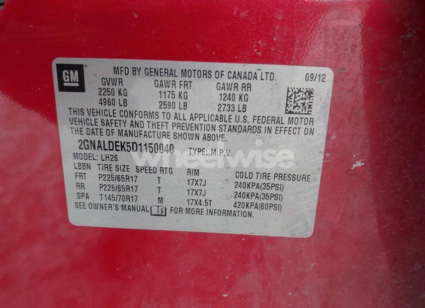 Photo 9 of 2013 Chevrolet Equinox 1LT (VIN 2GNALDEK5D1150040)