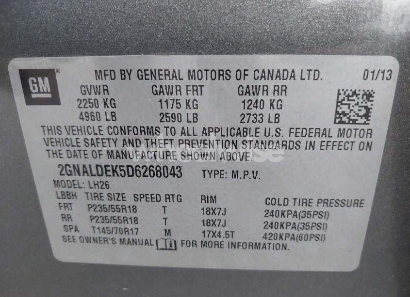 Photo 9 of 2013 Chevrolet Equinox 1LT (VIN 2GNALDEK5D6268043)