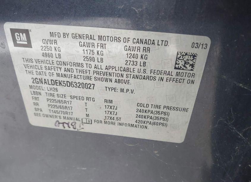 Photo 9 of 2013 Chevrolet Equinox 1LT (VIN 2GNALDEK5D6320027)