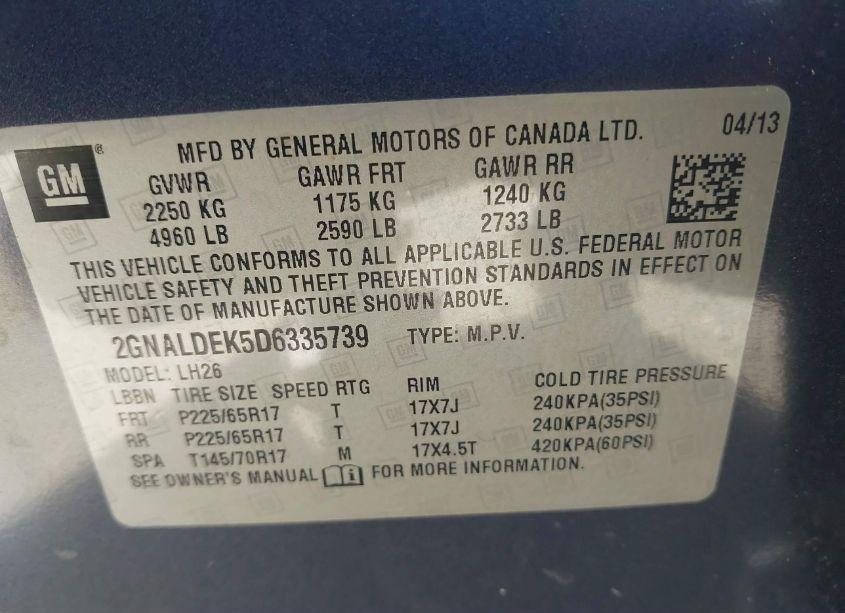 Photo 9 of 2013 Chevrolet Equinox 1LT (VIN 2GNALDEK5D6335739)