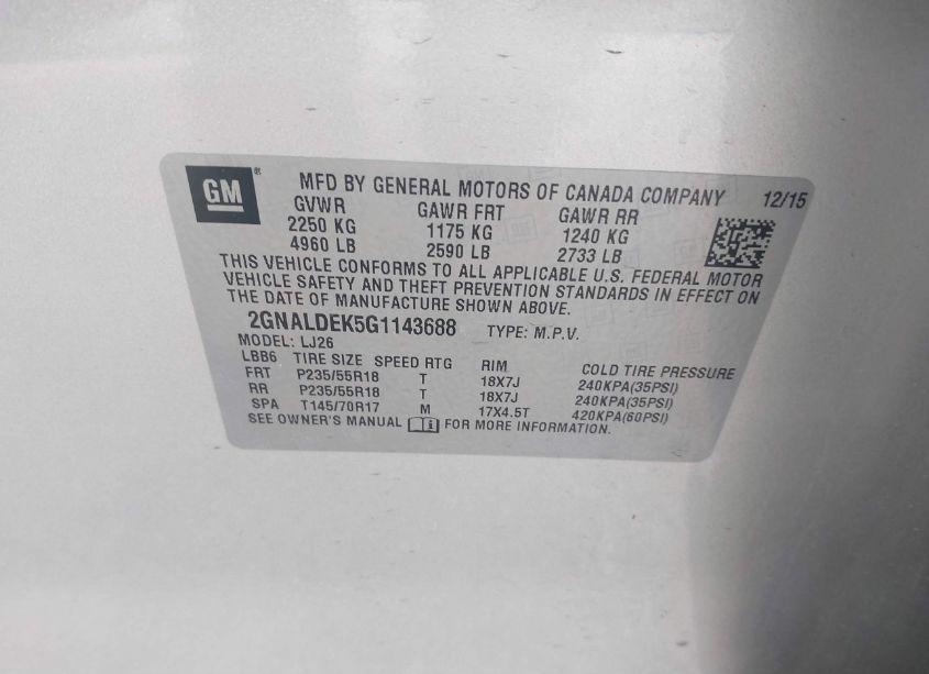 Photo 9 of 2016 Chevrolet Equinox LTZ (VIN 2GNALDEK5G1143688)