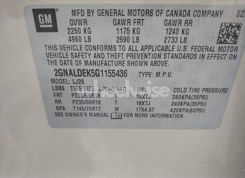 Photo 9 of 2016 Chevrolet Equinox LTZ (VIN 2GNALDEK5G1155436)