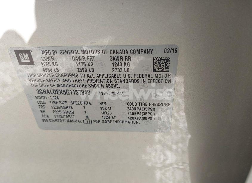 Photo 9 of 2016 Chevrolet Equinox LTZ (VIN 2GNALDEK5G1157848)