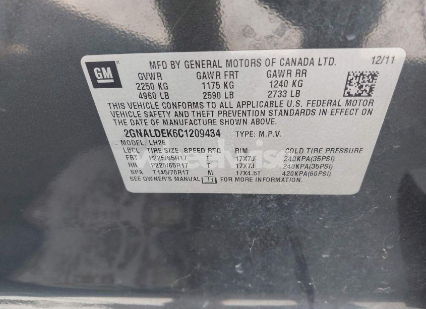 Photo 9 of 2012 Chevrolet Equinox 1LT (VIN 2GNALDEK6C1209434)