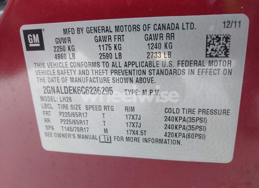 Photo 9 of 2012 Chevrolet Equinox 1LT (VIN 2GNALDEK6C6236295)
