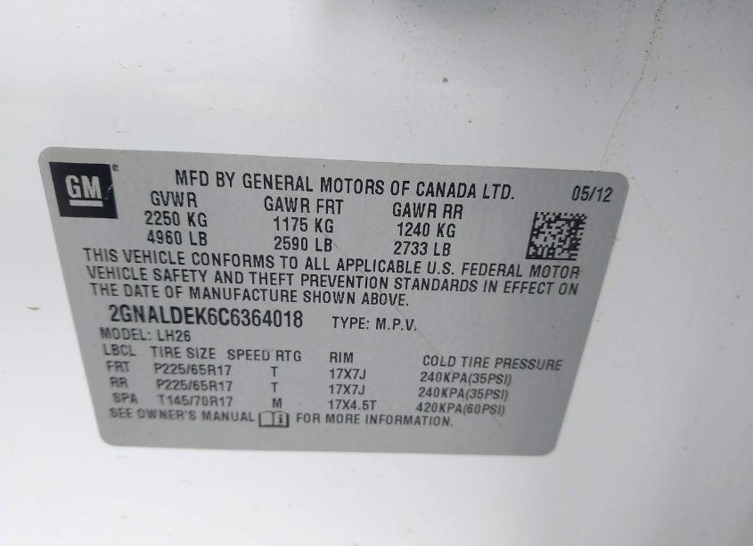 Photo 9 of 2012 Chevrolet Equinox 1LT (VIN 2GNALDEK6C6364018)