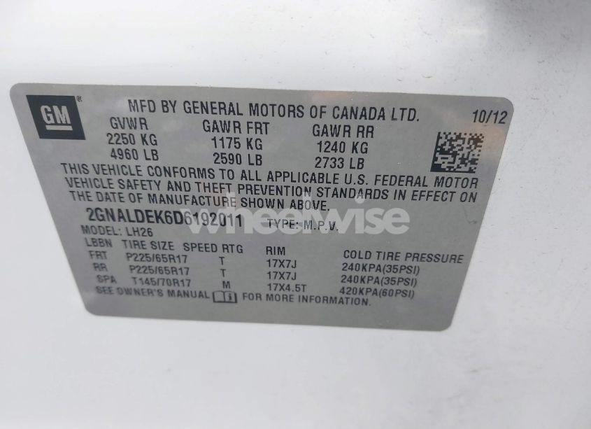 Photo 9 of 2013 Chevrolet Equinox 1LT (VIN 2GNALDEK6D6192011)