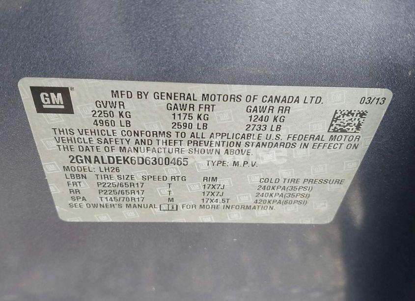 Photo 9 of 2013 Chevrolet Equinox 1LT (VIN 2GNALDEK6D6300465)