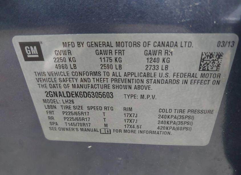 Photo 9 of 2013 Chevrolet Equinox 1LT (VIN 2GNALDEK6D6305603)