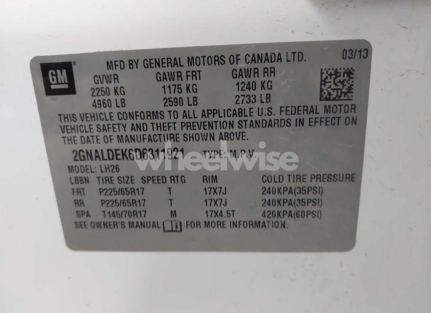 Photo 9 of 2013 Chevrolet Equinox 1LT (VIN 2GNALDEK6D6311921)