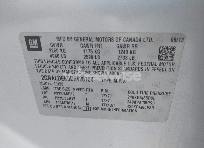 Photo 9 of 2013 Chevrolet Equinox 1LT (VIN 2GNALDEK6D6428754)