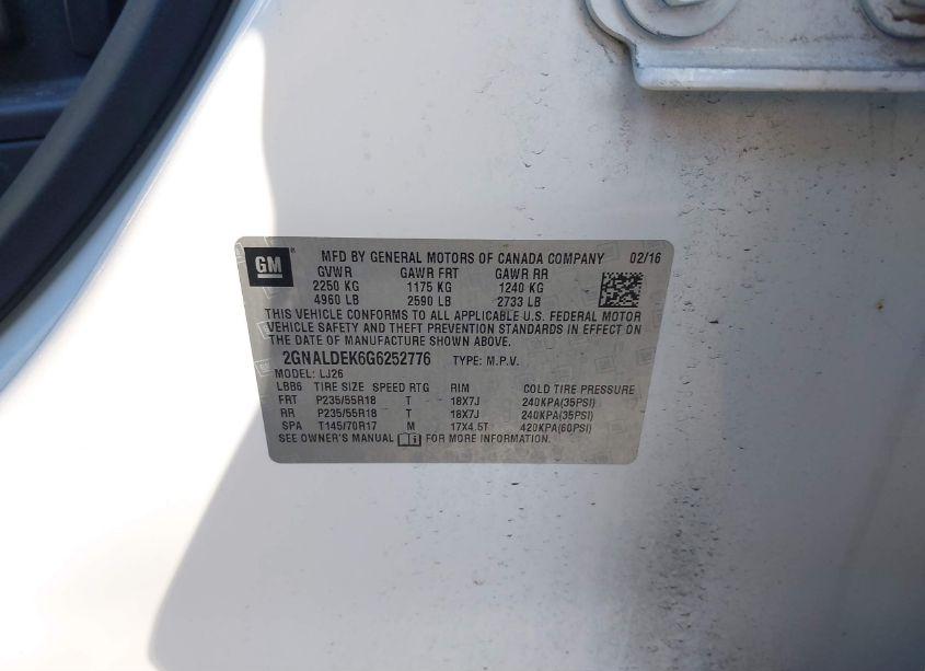 Photo 9 of 2016 Chevrolet Equinox LTZ (VIN 2GNALDEK6G6252776)