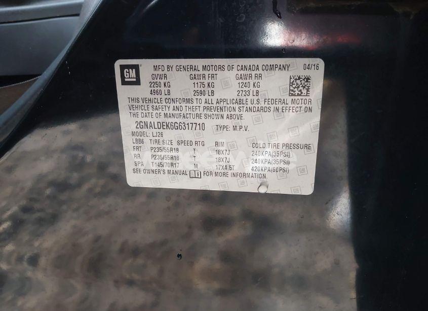 Photo 9 of 2016 Chevrolet Equinox LTZ (VIN 2GNALDEK6G6317710)