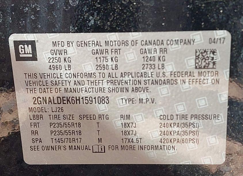 Photo 9 of 2017 Chevrolet Equinox PREMIER (VIN 2GNALDEK6H1591083)