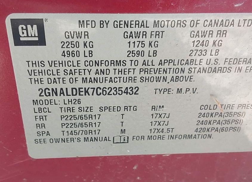 Photo 9 of 2012 Chevrolet Equinox 1LT (VIN 2GNALDEK7C6235432)