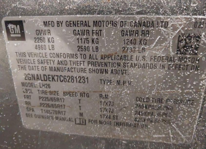 Photo 9 of 2012 Chevrolet Equinox 1LT (VIN 2GNALDEK7C6281231)