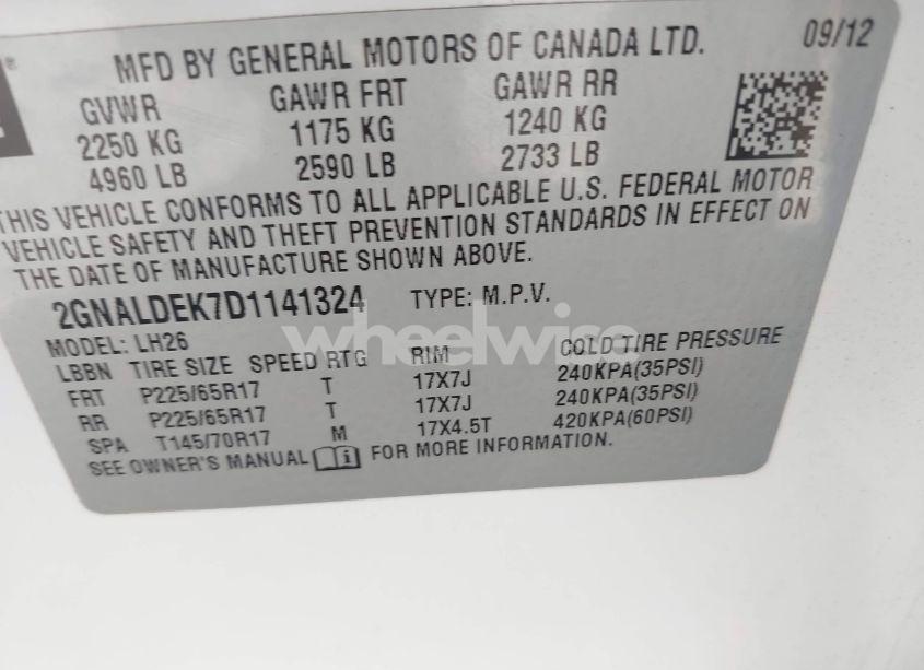 Photo 9 of 2013 Chevrolet Equinox 1LT (VIN 2GNALDEK7D1141324)