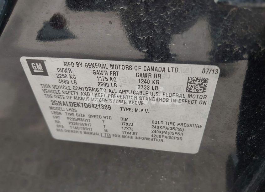 Photo 9 of 2013 Chevrolet Equinox 1LT (VIN 2GNALDEK7D6421389)