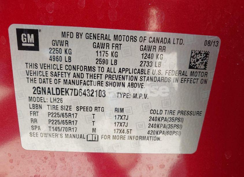 Photo 9 of 2013 Chevrolet Equinox 1LT (VIN 2GNALDEK7D6432103)