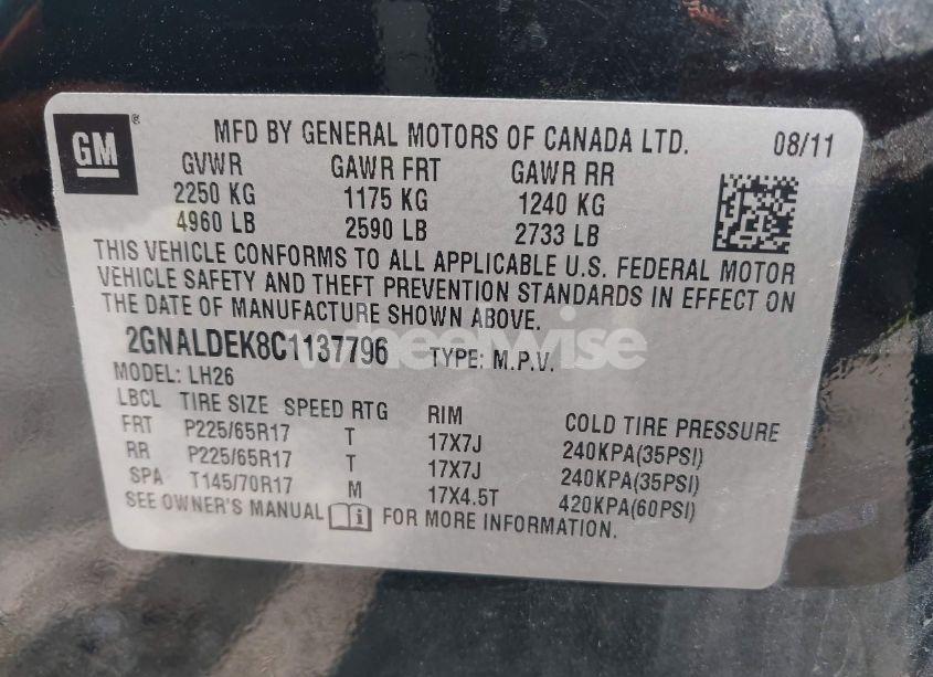 Photo 9 of 2012 Chevrolet Equinox 1LT (VIN 2GNALDEK8C1137796)