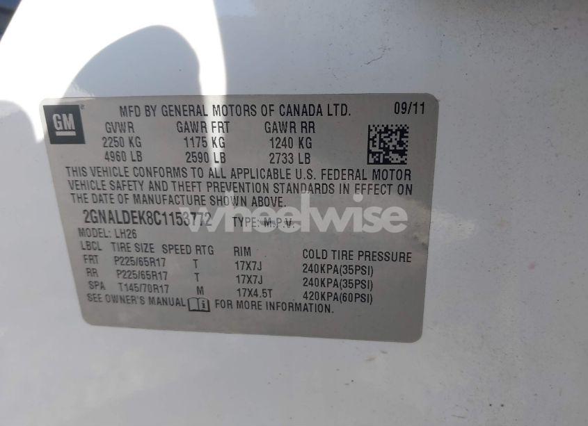 Photo 9 of 2012 Chevrolet Equinox 1LT (VIN 2GNALDEK8C1153772)